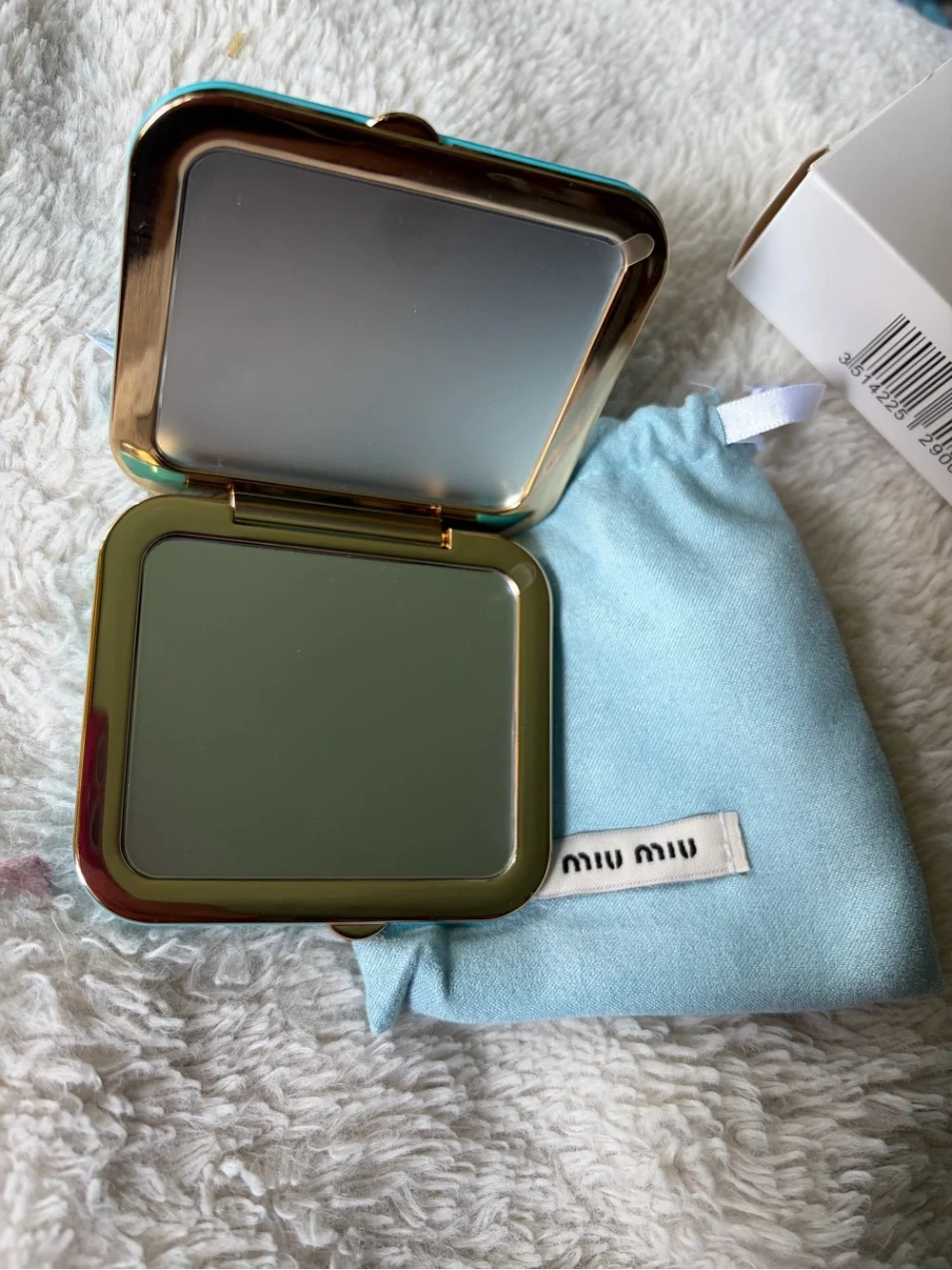 NIB Miu Miu Quilted Compact Mirror turquoise teal GWP Set